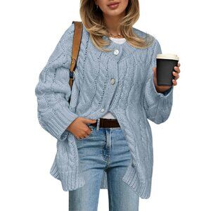 Chunky Cable Knit Cardigan Sweater Dress Oversized Button Up